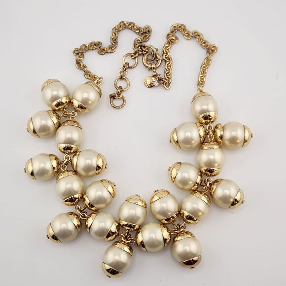 J-Crew Cha-Cha Statement Necklace Cream Glass Pearl Bauble Maximalist Going Out - Picture 3 of 8